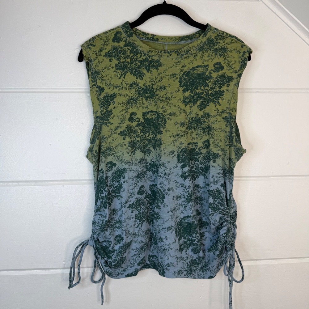 Anthropologie Pilcro Floral Tie Dye Print Cinch Drawstring Side Tank Top LARGE - Picture 3 of 12